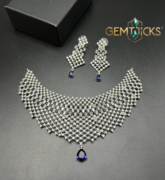 Royal Blue American Diamond Choker Set for Weddings - Gemticks